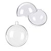 Acrylic Fillable Ornament for Crafts, Keepsakes and Holiday Decorating - Clear - Clear 100mm acrylic fillable ornament shown assembled and separated into two halves, with examples of finished craft and decorative projects made using the ornament.