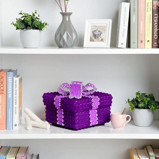 Dark Purple Beaded Box with Lt Purple Bow for Display