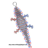Pony bead alligator keychain threading diagram showing the cord path through the beads for making a beaded crocodile or alligator.