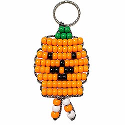 Halloween Key Chain Pattern - Free Beaded Pumpkin Keyring Pattern - Free Beaded Keyring Craft Instructions