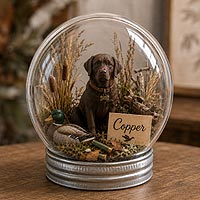 Personalized fillable ornament pet keepsake featuring a beloved dog and natural embellishments for home d�cor and pet remembrance crafts.