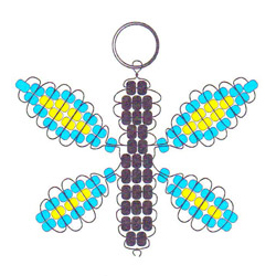 Cord threading pattern for beaded butterfly keychain.