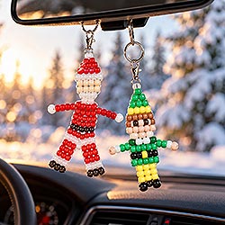 Handmade pony bead Santa used as a Christmas gift package decoration, present topper and reusable gift ornament.
